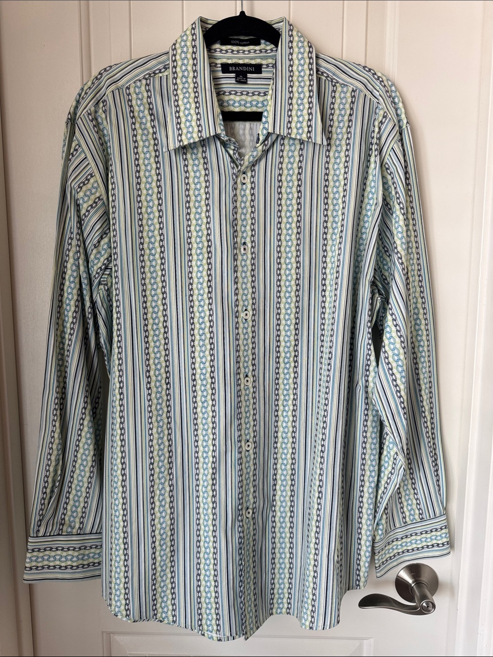 Brandini Light Green & Blue Multi-Stripe Men's Dress Shirt